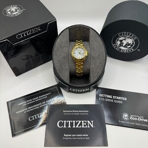 Citizen Ladies Eco-Drive Diamond Accent Gold-Tone Watch with White Dial 28mm